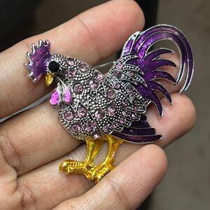 Purple and Gold Rooster Brooch